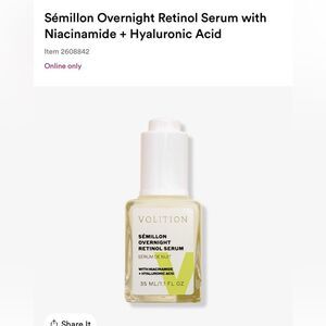 Volition Sémillon Overnight Retinol Serum with Niacinamide + Hyaluronic Acid.